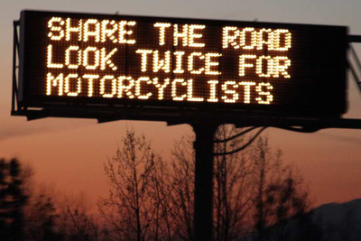 California Electronic Sign with Motorcycle Awareness Message