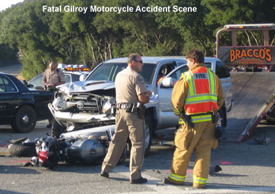 The scene of a fatal motorcycle accident in Gilroy, California