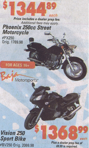 Pep Boys Advertisement For Inexpensive Street Legal Motorcycles