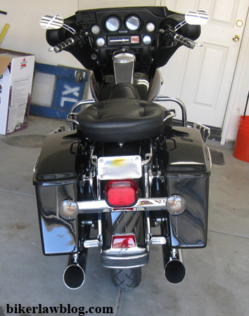 California Motorcycle Accident Attorney and Biker Lawyer Norman Gregory Fernandez's Halrey Davidson Electra Glide with Rush Mufflers 2