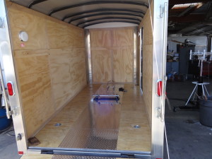 Inside of enclosed motorcycle trailer after phase 1 upgrades