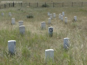 The grave markers at Last Stand Hill, Custer's is the black one