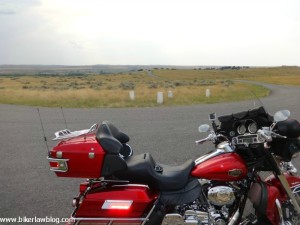 My Harley Davidson Electra Glide amonst the grave markers at The grave markers at the Little Bighorn