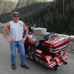 www.injuredbikers.com founder and Motorcycle Accident Lawyer Norman Gregory Fernandez in the Yellowstone National Forest