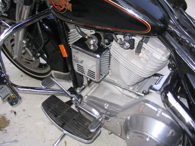 The Mini-Beast Air Horn shown on my Harley Davidson Electra Gide after install. Seat Removed.
