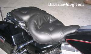 California Biker Motorcycle Injury Lawyer Norman Gregory Fernandez Reviews a Mustang Seat for his FHLT Electra Glide Standard.