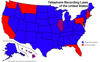 In California it is illegal to record somebody on the telephone without their permission
