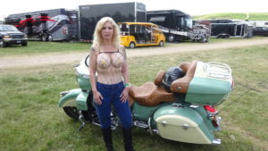 Motorcycle accident lawyer Norman Gregory Fernandez wife little Teri at Glencoe campground, Sturgis 2019
